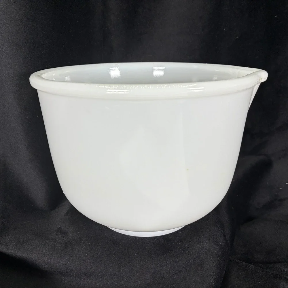 Vintage Glasbake for Sunbeam Milk Glass Mixing Bowl White Spout Made in USA 7in